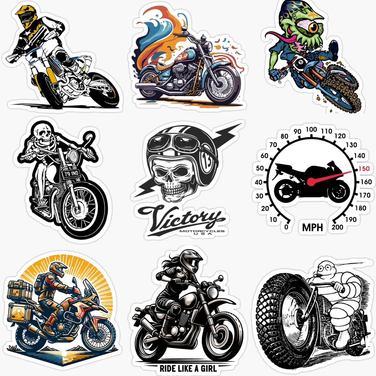 

Off-road Motorcycle Stunt Creative Personalized PVC Sticker for Decorate Car Bicycle Racing Window Helmet Wall Decal Accessories