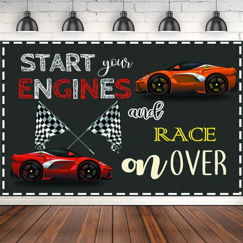 Racing Theme Photography Backdrop Boy's Happy Birthday Party Banner Decor Photo Studio Booth Background Poster