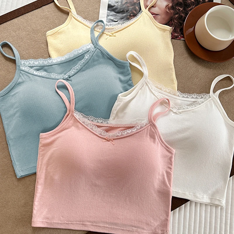 

Кружевная однотонная Милая летняя новая приталенная Майка без рукавов с красивой Спиной Топ на бретелях женская одежда