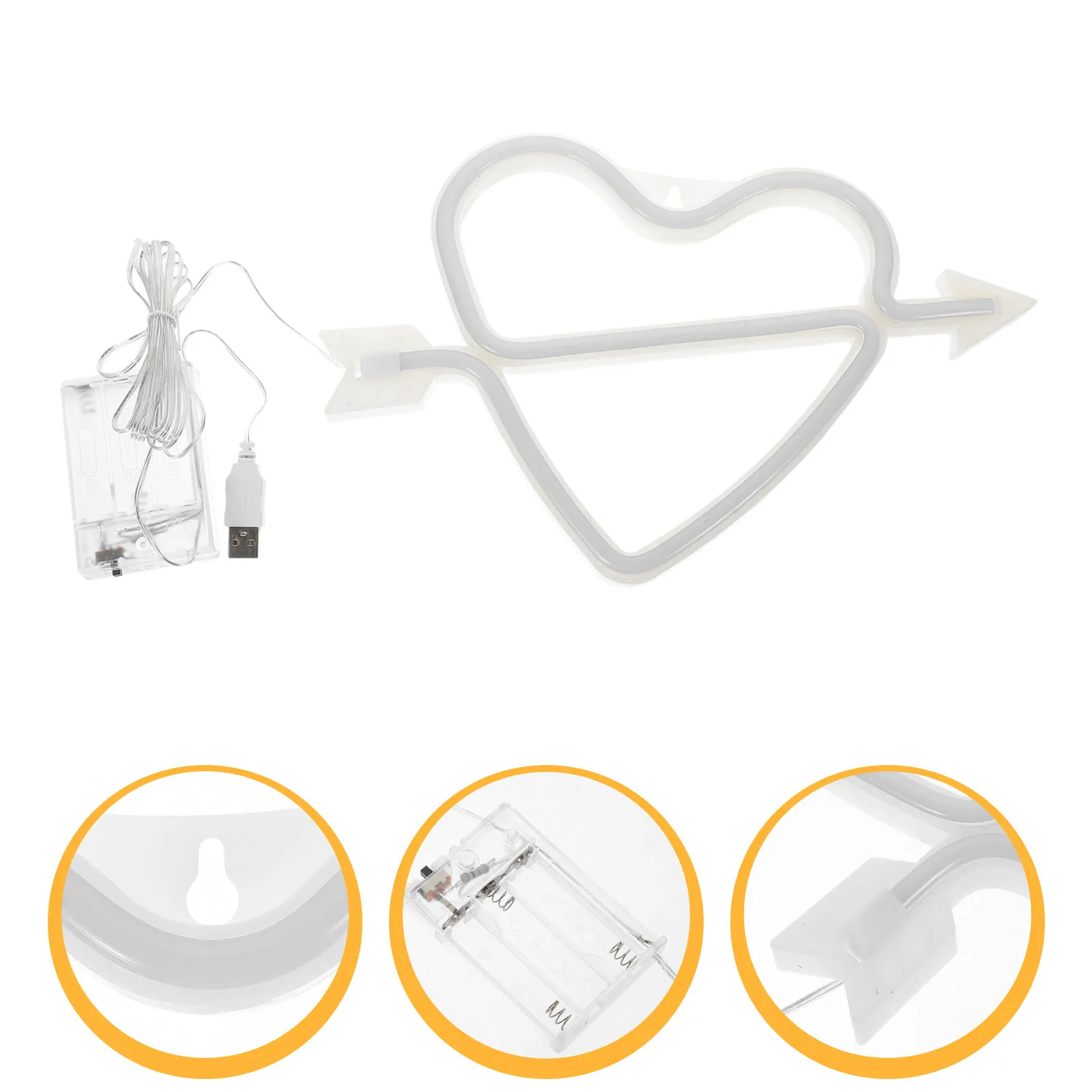 

Светодиодный неоновый светильник в форме сердца с дизайном лука Купидона, USB-питание или питание от сети, декоративный ночник для детской комнаты, гостиной, рождественской вечеринки