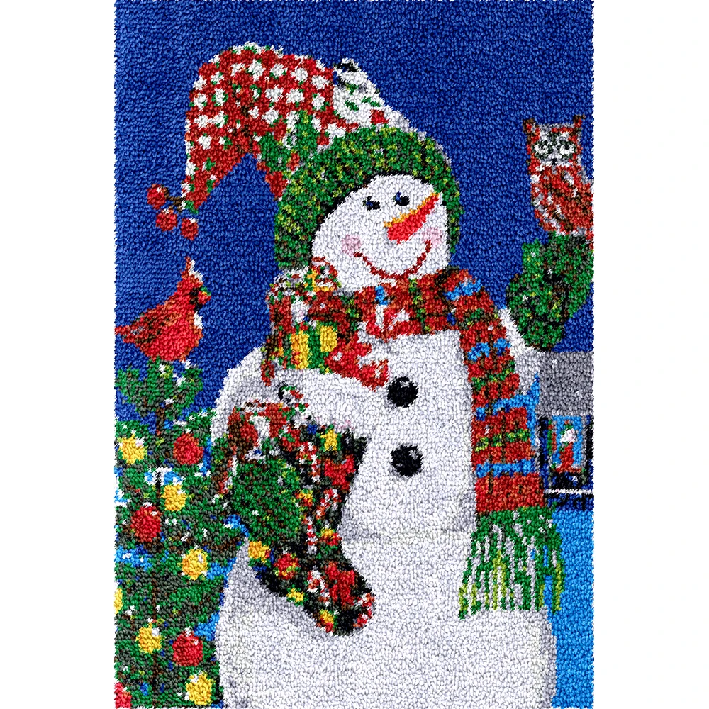 

DIY Snowman Latch Hook Rug Kits Tapestry Making Kits Needlework Crafts for Adults with Pre-Printed Canvas Pattern Christmas Gift