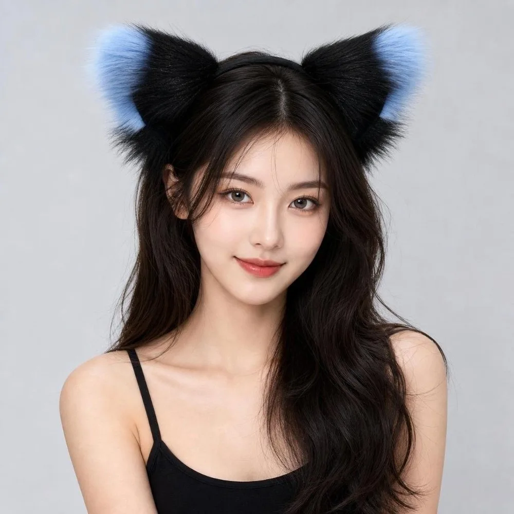 Multicolor Faux Fur Cat Ears Fluffy Realistic Texture Lightweight Cosplay Ears Hair Hoop Comfortable Japanese Style