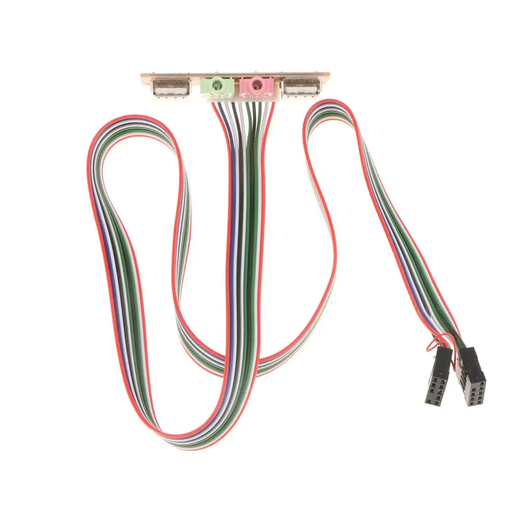 PC Front Panel Expansion Cable Dual USB and Audio Mic Interface Replacement Kit for Desktop Repair Use