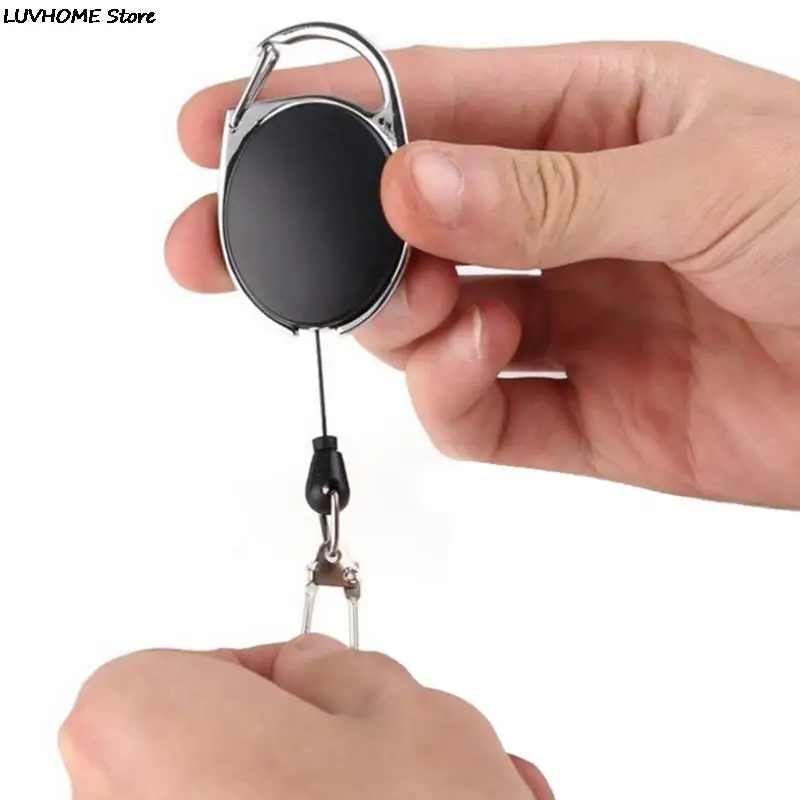 1Pc Black Retractable Pull Key Ring ID Badge Lanyard Name Tag Card Holder Reel Belt Clip Metal Housing Plastic Covers