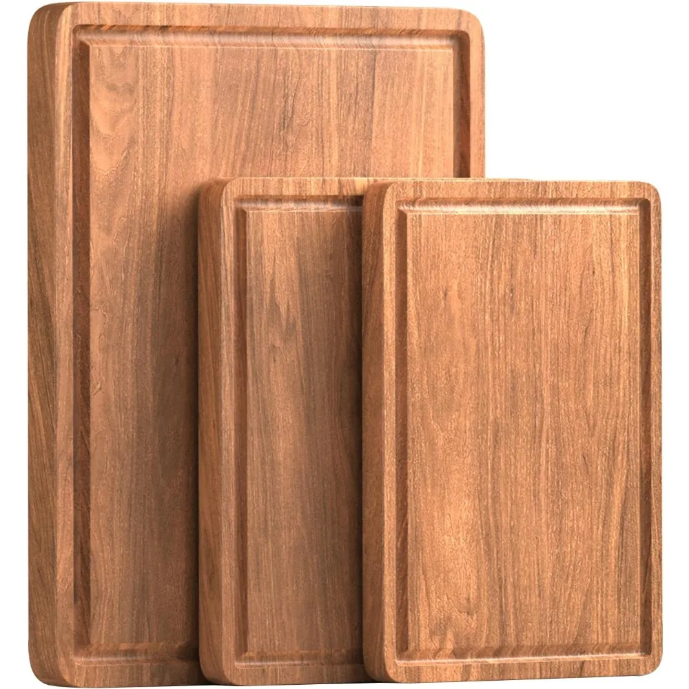 

Acacia Wood Cutting Boards Set of 3 for Kitchen Large Wooden Cutting Board with Juice Groove & Built-in Handle Chopping Board