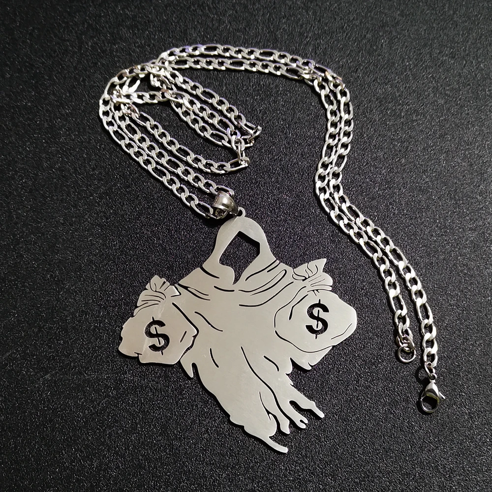 Large 3inch Tall MOUND RICH Haunted Charm Stainless Steel ICP Pendant Necklace 30inch For Mens Gifts