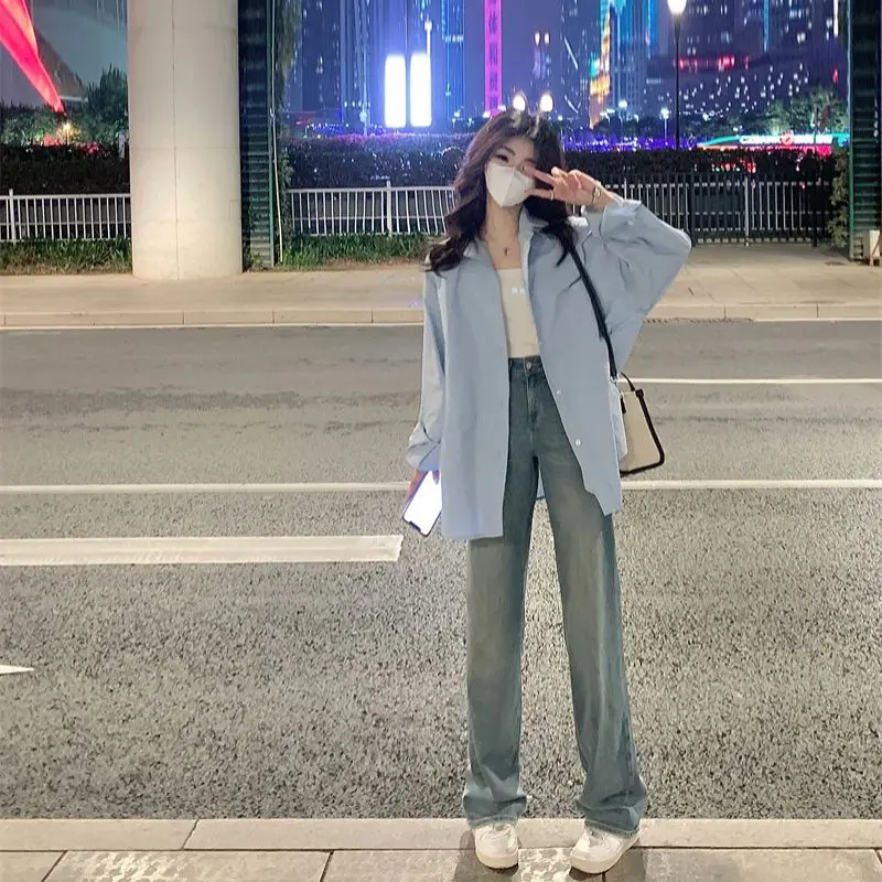 

Shirts Women Long Sleeve Mujer Faldas Simple Korean Style Leisure High Street Fashion Solid College Students Ins Harajuku Spring