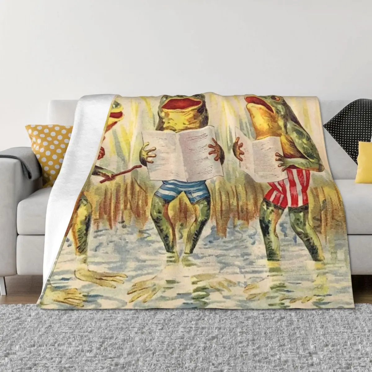 

FROG SINGING TRIO : Vintage Entertainment Print Throw Blanket bed plaid Cute Plaid warm for winter Luxury Blankets