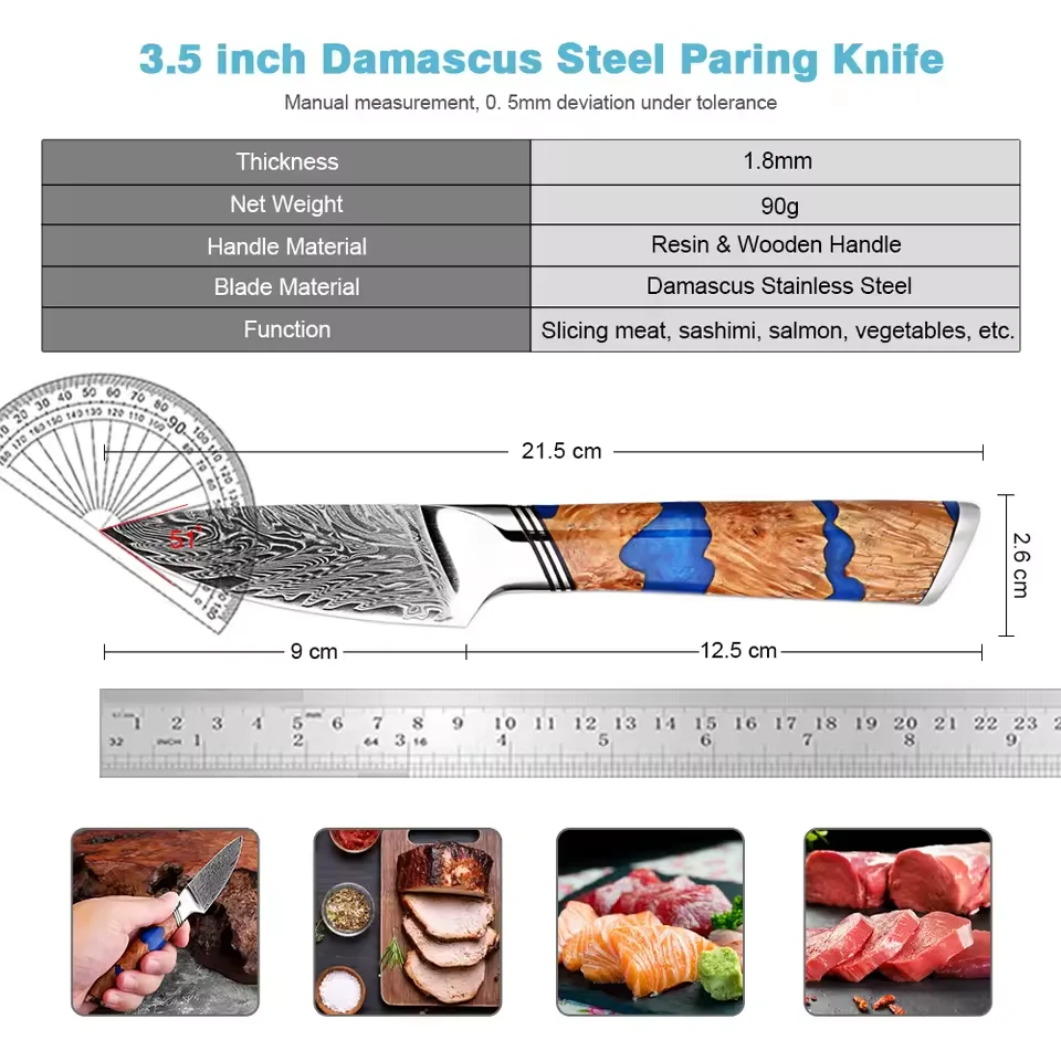 XITUO 3.5 Inch Paring Knife,Peeling Knife,Japanese Premium Damascus Steel Sharp, Full Tang Small Kitchen Knife for Fruit Peeling