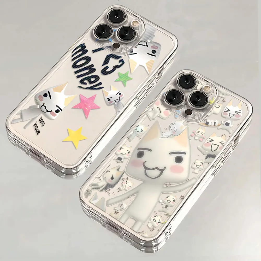 INS Cute Toro Inoue Cat Phone Case For iPhone 16 15 14 13 12 11 Mini Pro Max X XR XSMax 7 8 Plus Transparent Soft TPU Back Cover