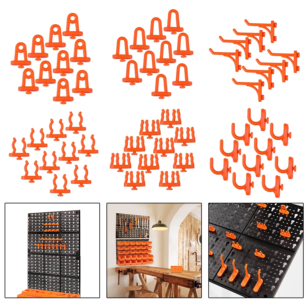 Gancho para tablero colgante, almacenamiento montado en la pared, colgar una variedad de herramientas, Color naranja, variedad de accesorios, juego de 10 Uds. De Material ABS