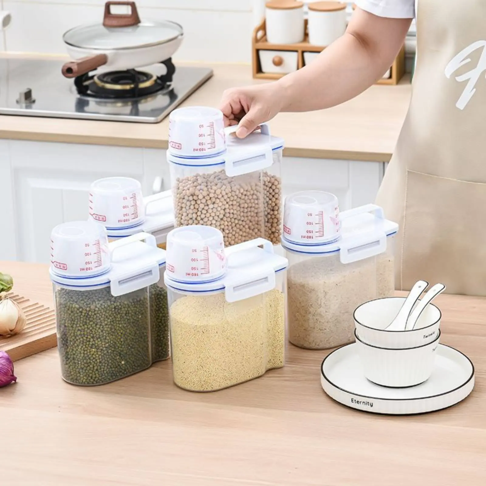 Rice Storage Container Safe Rice Dispenser with Measuring Measure Dry Food Dispenser Effortless Pouring Spout Pantry Organizer