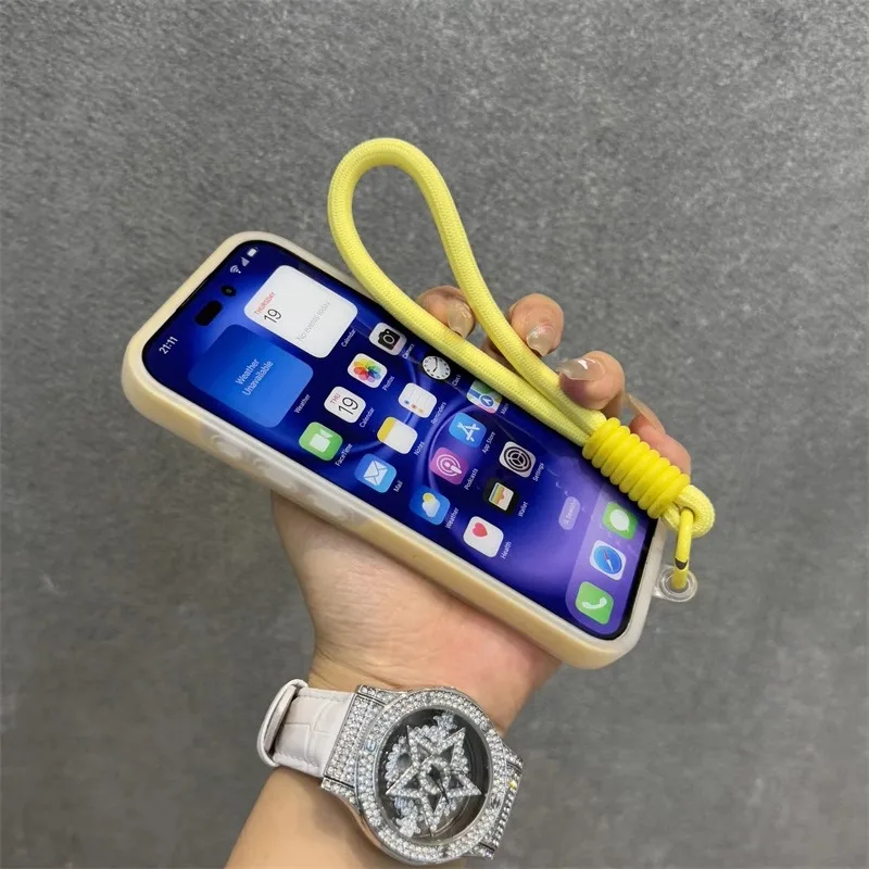 2in1 مع شريط للرسغ الحبل هلام جراب هاتف آيفون 16 15 14 13 12 11 برو ماكس زائد الصلب لينة الوفير غطاء السائل
