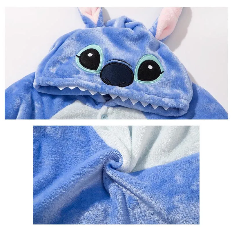 MINISO غرزة ملابس الاطفال Kigurumi منامة الأزرق الوردي بنين بنات Pjs طفل نيسيي الشتاء بذلة 3 4 5 6 7 8 9 10 11 12 سنة