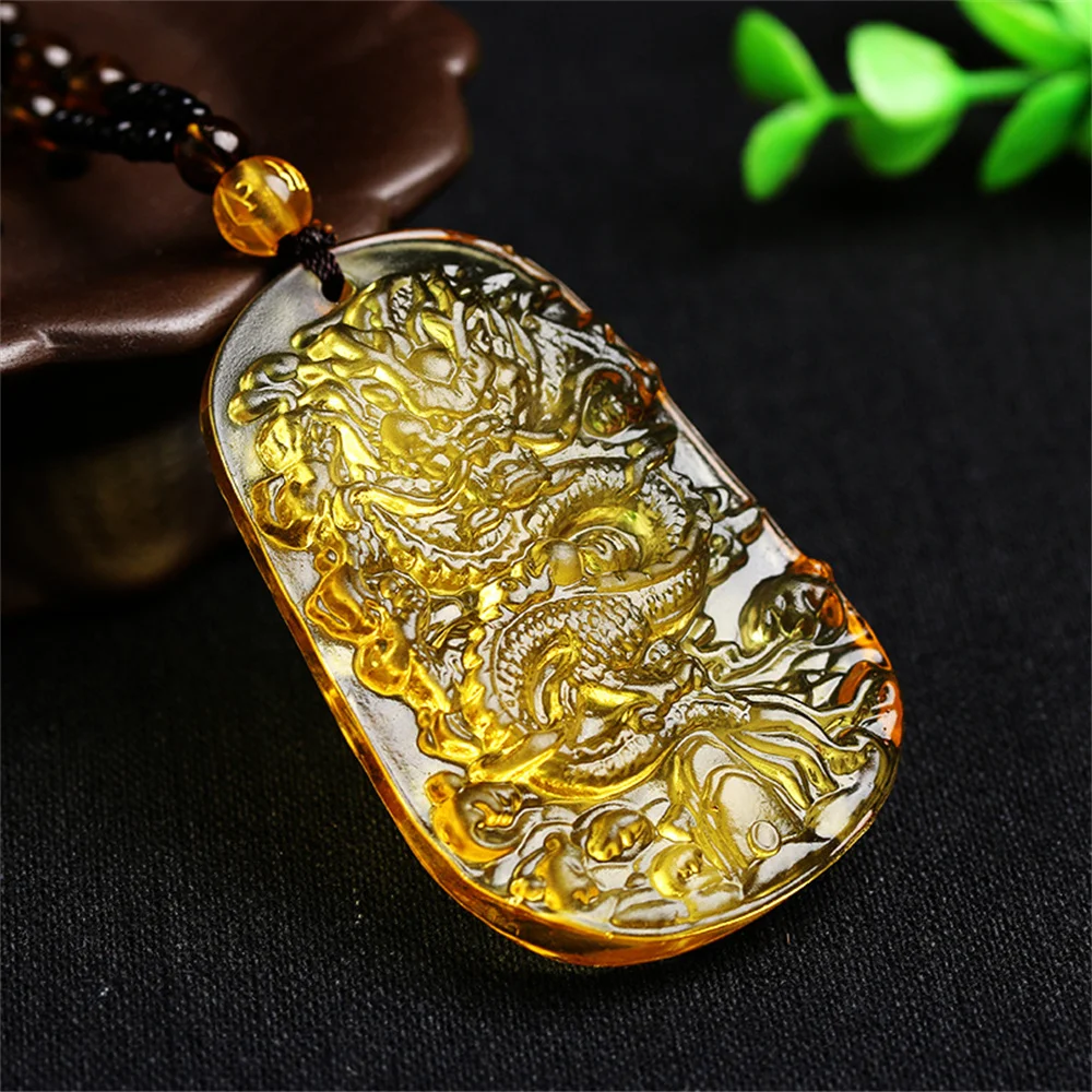 Natural Topaz Hand Carved Chinese Cicada Jade Pendant Charm Citrine Fashion Jewelry for Women Man Necklace Gift