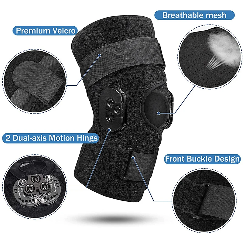 Hinged Knee Brace Adjustable Knee Support with Side Stabilizers of Locking Dials for Knee Pain Arthritis Acl Pcl Meniscus Tear