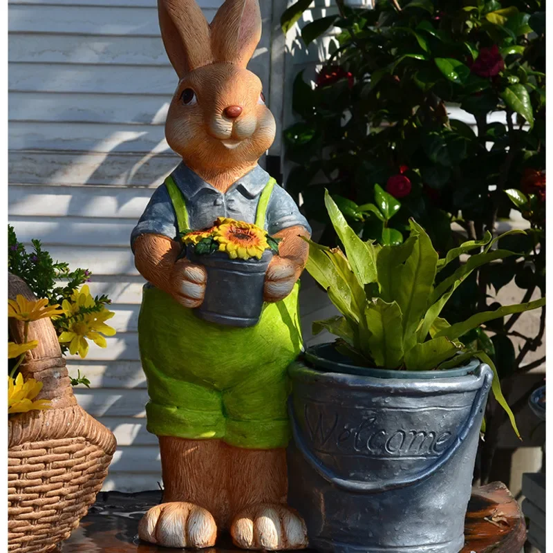 Cartoon Cute Simulated Animals Rabbit Hand Basket Flower Pots Courtyard Magnesium Oxide Bonsai Basin Kindergarten Home Decor