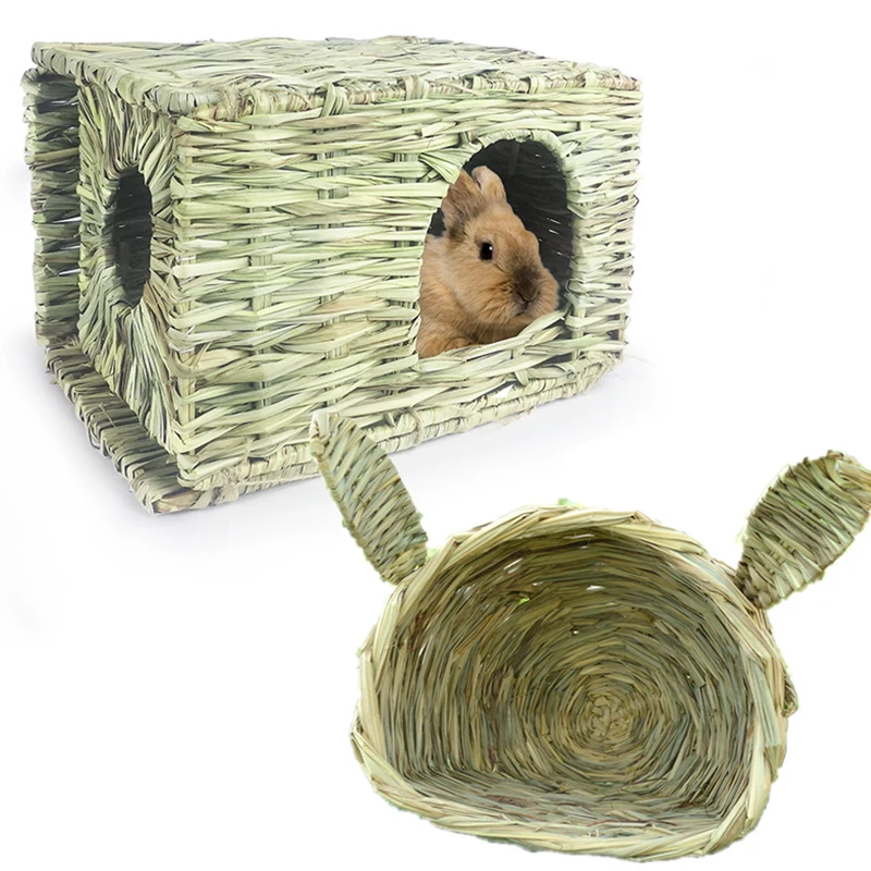 

Rabbit Foldable Woven Cages Chinchilla Guinea Pig Bunny Grass Nest House Small Animal Rabbit Accessories