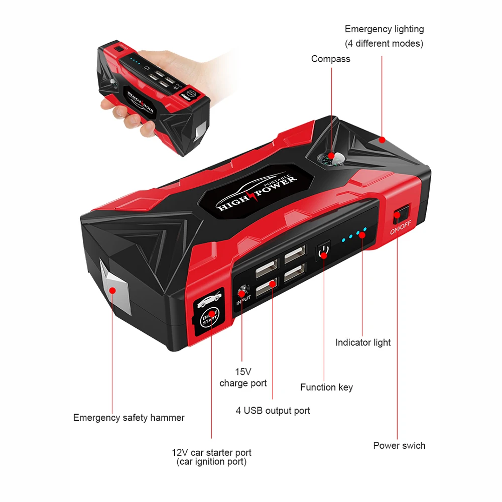 99800mAh 20000mAh 자동차 점프 스타터 3000A 시작 장치 자동차 부스터 기... - 3