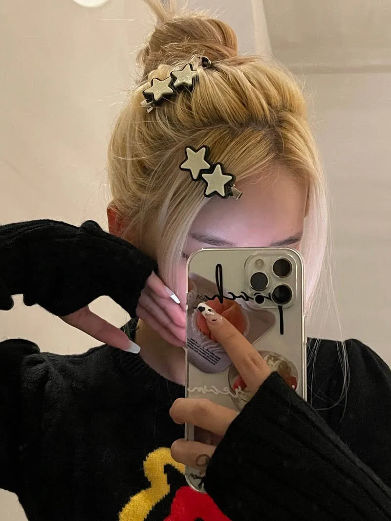 y2k Star Hair Clip Black White Color Sweet Cool Girls Barrettes Hairpins Korean Ins Women Accessories Headwear Side Pins