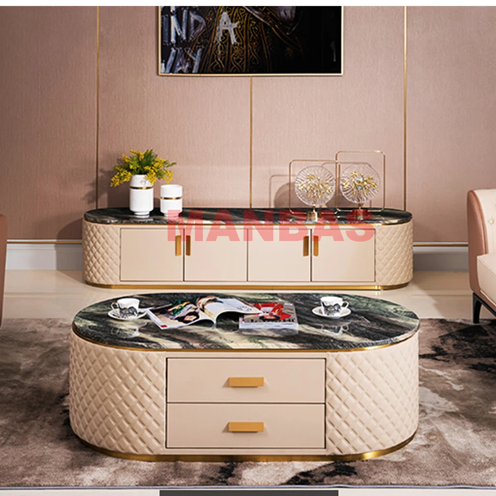 

MANBAS nordic table basse and meubles tv for muebles de salón tv stand and coffee tables with material marble + stainless steel.