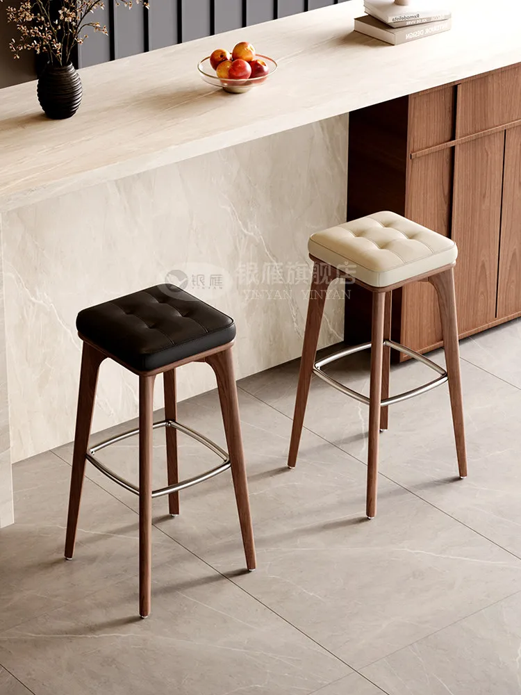

PYJ bar chair solid wood high bar stool medium antique leather high chair Song style Chinese bar chair