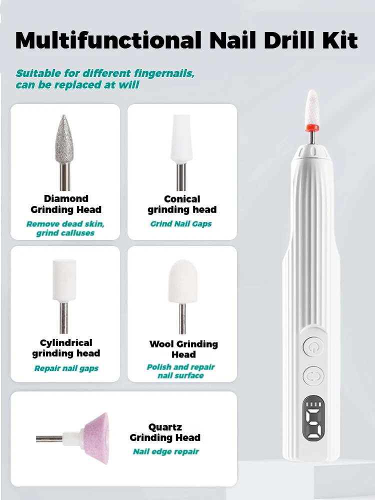 AiQUE الكهربائية طلاء الأظافر طحن آلة تلميع قابلة للشحن المهنية الحفر إزالة الجلد الميت الأشعة فوق البنفسجية مصباح صالون الأظافر