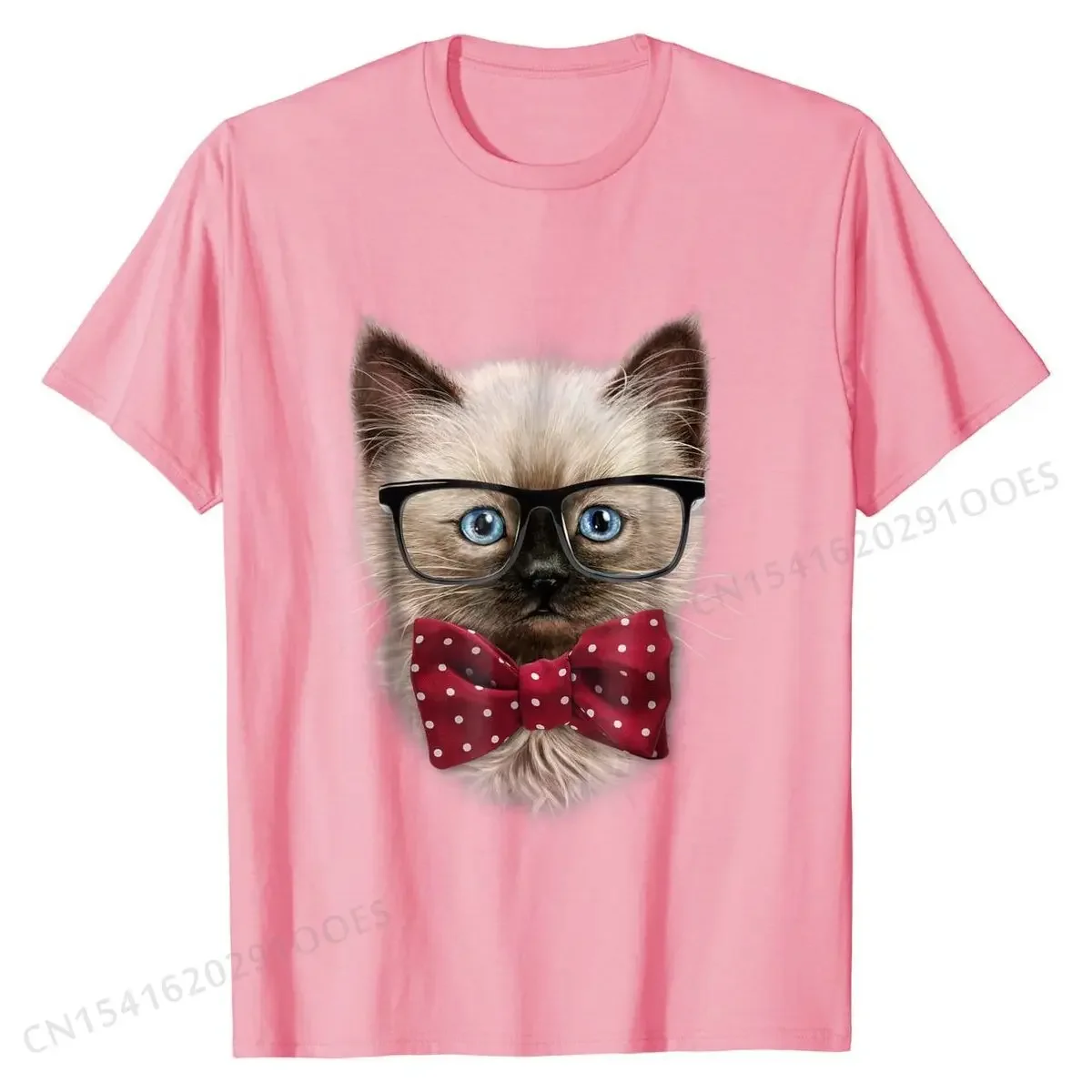 T-Shirt,  Looking Siamese Cat, Nerd Eyeglass, Bow Tie Tops Tees Oversized Casual Cotton Young Tshirts Casual