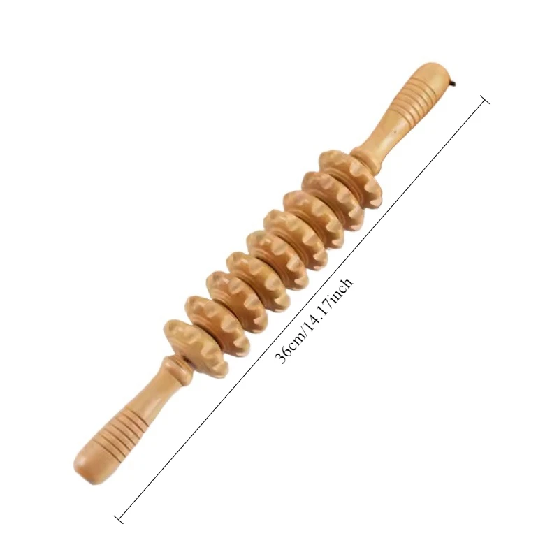 9 륜 나무 복부 마사지 다기능 피트니스 롤러 스틱 근육 이완 도구 바디 안티 셀룰 라이트 허리 마사지