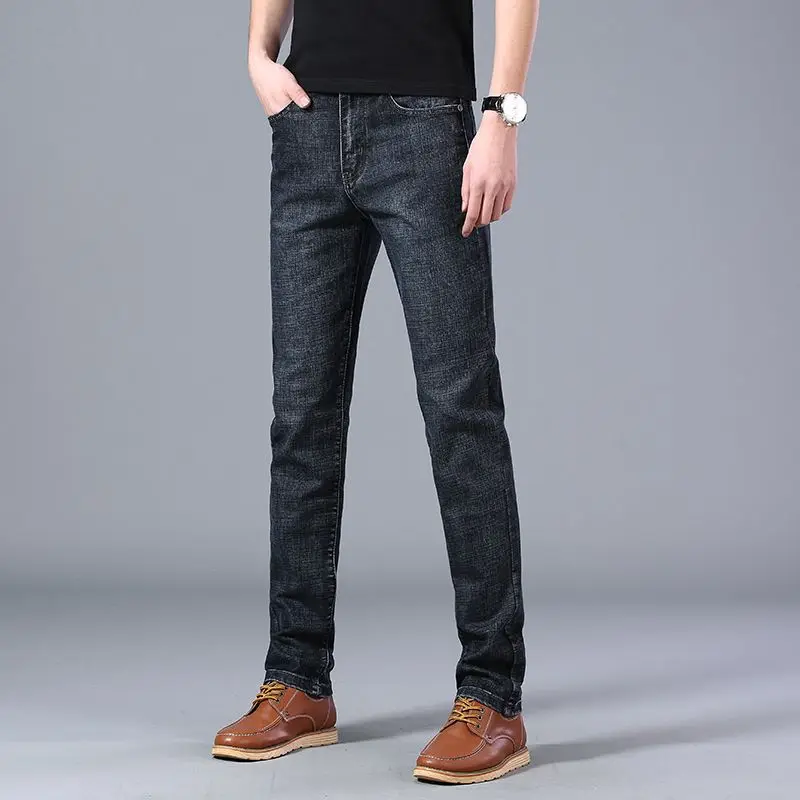 الأعمال عادية سليم صالح مستقيم الساق الرجال الجينز الأعمال مستقيم الترفيه بنطال مرن الذكور العلامة التجارية سراويل جينز أربعة مواسم #4