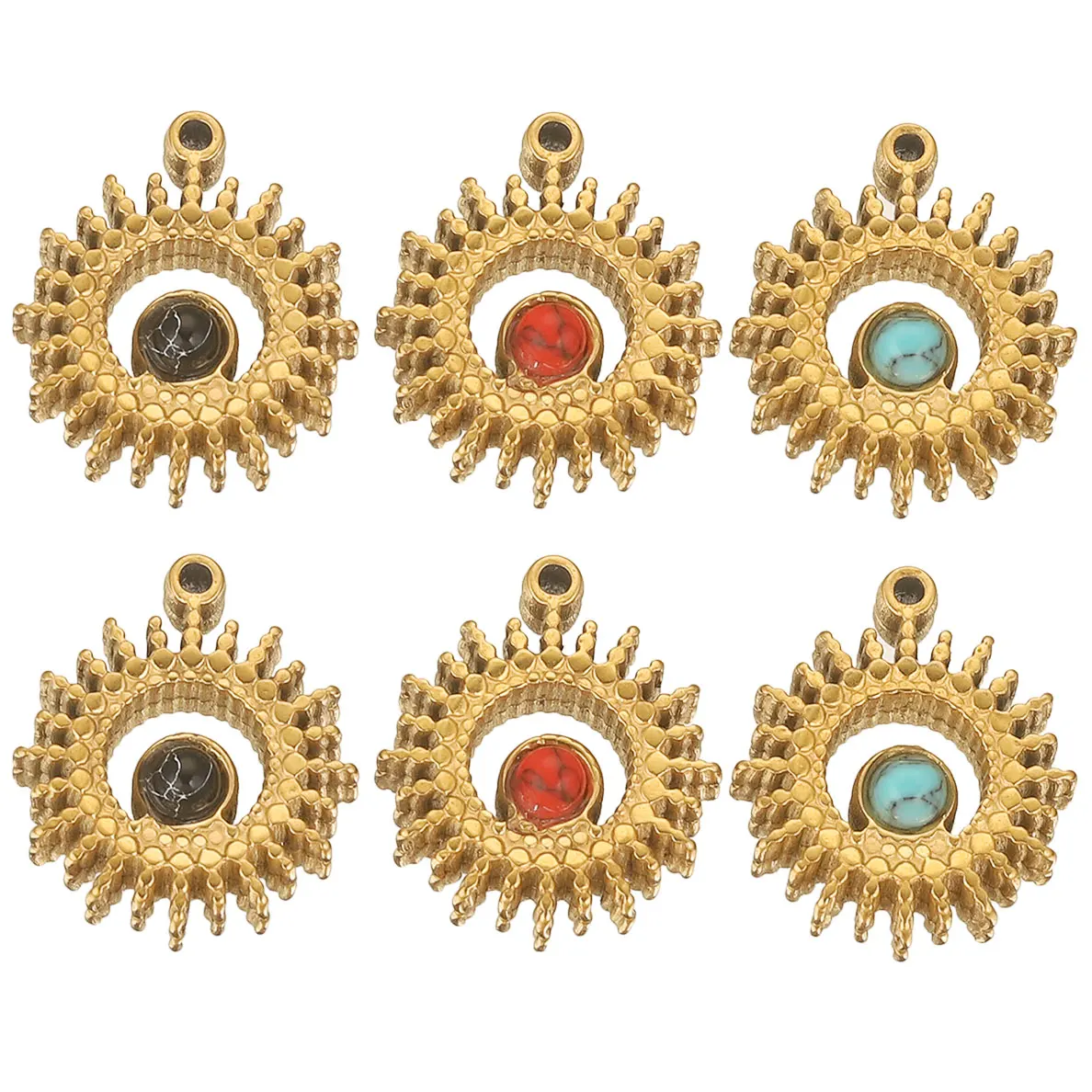 6pcs Stainless Steel Gold Plated Boho Sun Shine Stone Charm Earring Charms Dangles Pendant for DIY Necklace Jewelry Making Craft