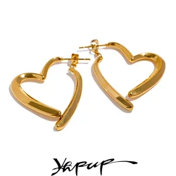 Yhpup Removable Minimalist Stainless Steel Heart Love Hollow Hoop Earrings Anti Allergic Fashion Gold Color Jewelry Bijoux