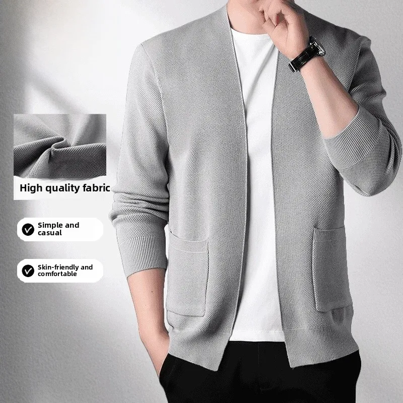 

Pierre Cardin Men's Knitted Woolen Open Cardigan Spring New Sle Slim Fit Faionable Color Long Sve V-Ne Sweater