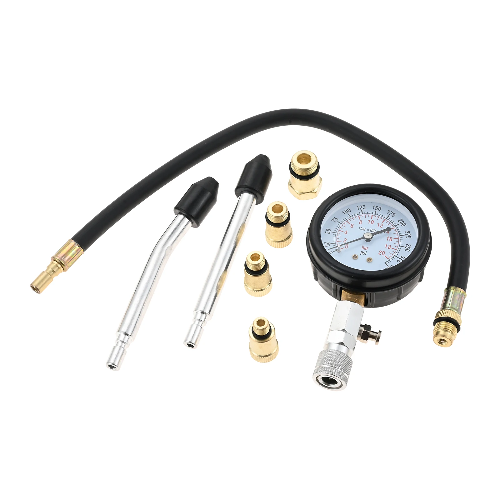 

Car Cylinder Tester Kit Engine Compression Meter 0-20bar 0-300 PSI Pressure Gauge with M10 M12 M14 M18 Adapter