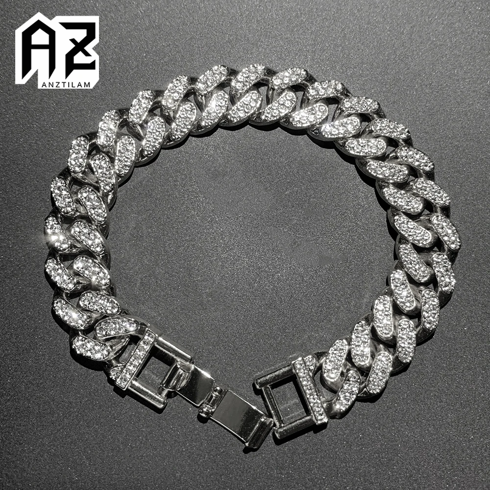 

AZ Iced Out Cuban Chain Bracelets for Men Women Alloy Miami Male Hand Chain Hip Hop Jewelry Gift Free Shipping