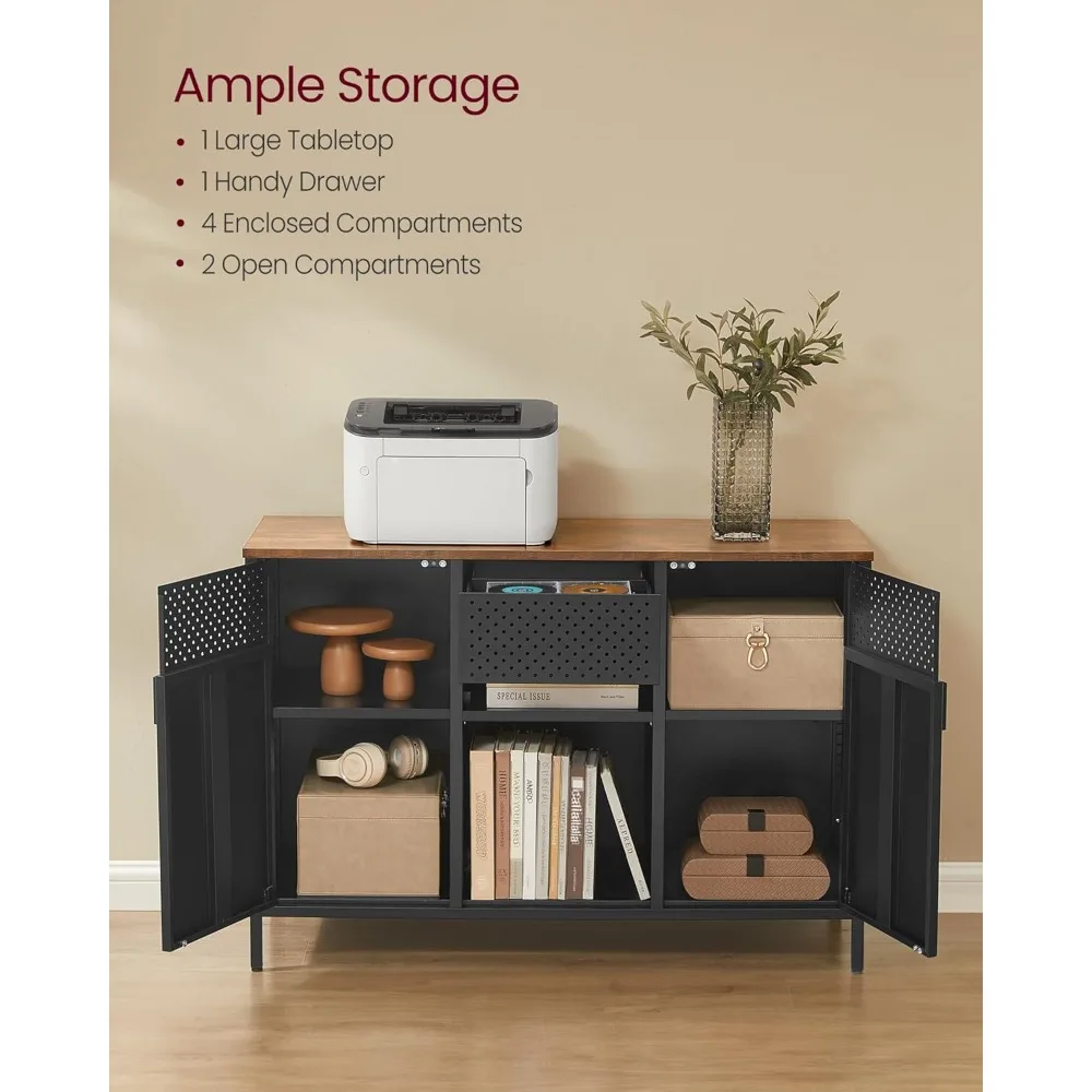 خزانة تخزين، خزانة معدنية، خزانة جانبية مع بابين، 15.7 × 43.3 × 29.9 بوصة، إغلاق مغناطيسي، أرفف قابلة للتعديل، فولاذ #5