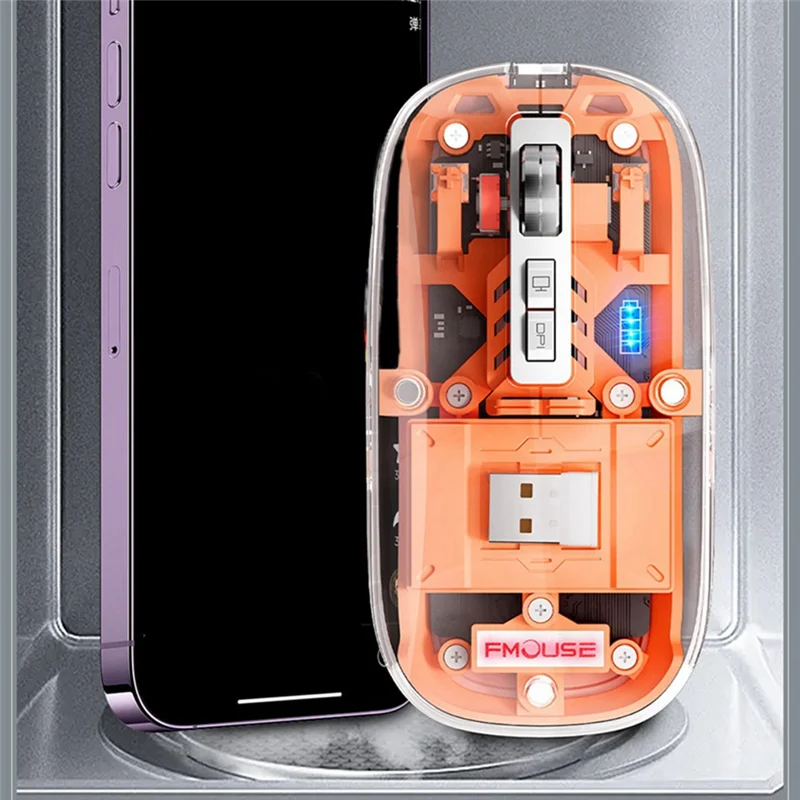 FMOUSE Ratón transparente para juegos Ratón inalámbrico Bluetooth con luz RGB Ratón recargable para accesorios de jugadores de PC, E CALIENTE