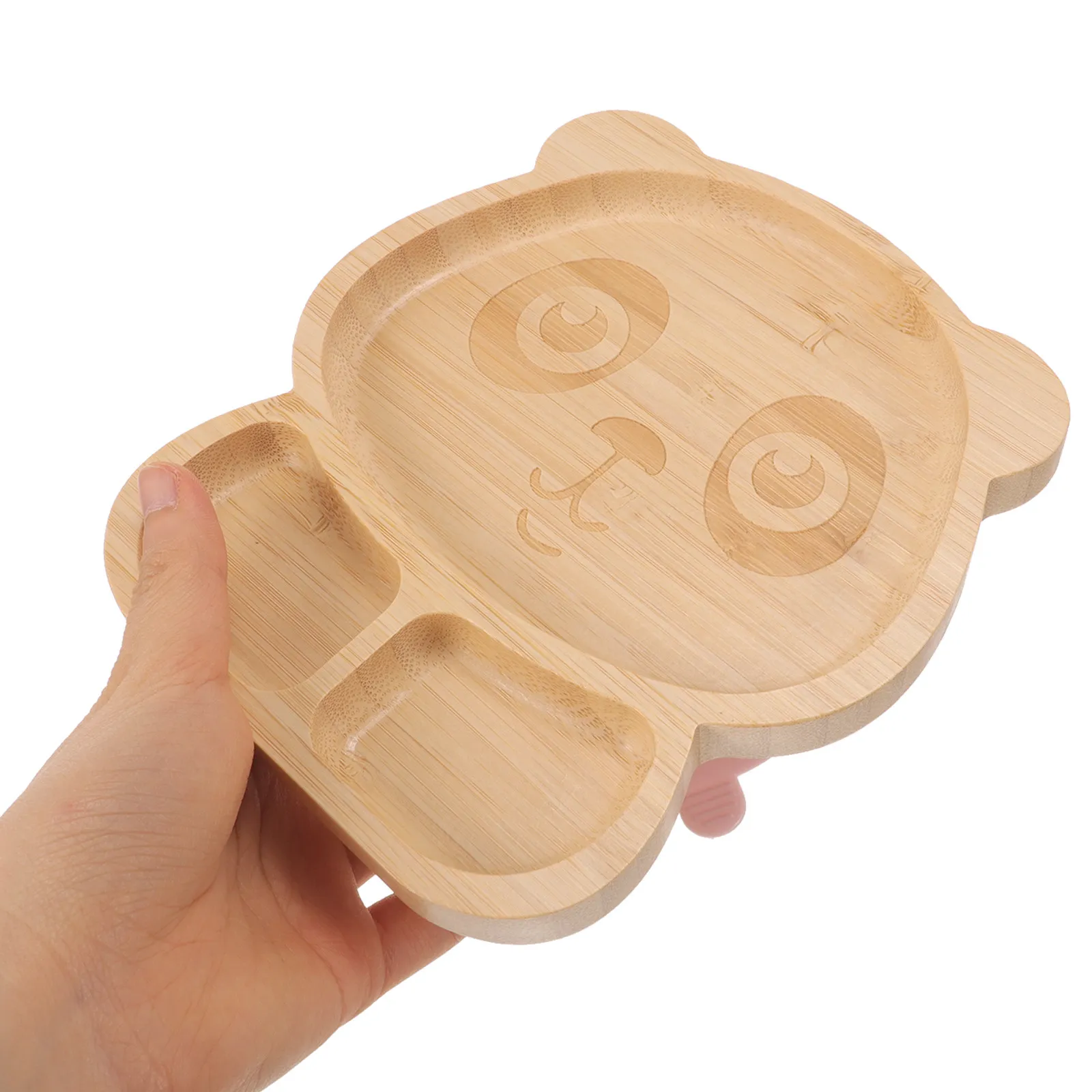 

Kids Wood Divided Plate with Silicone Suction Cup Cute Panda Design Baby Feeding Bowl and Spoon Set Eco Friendly Toddler