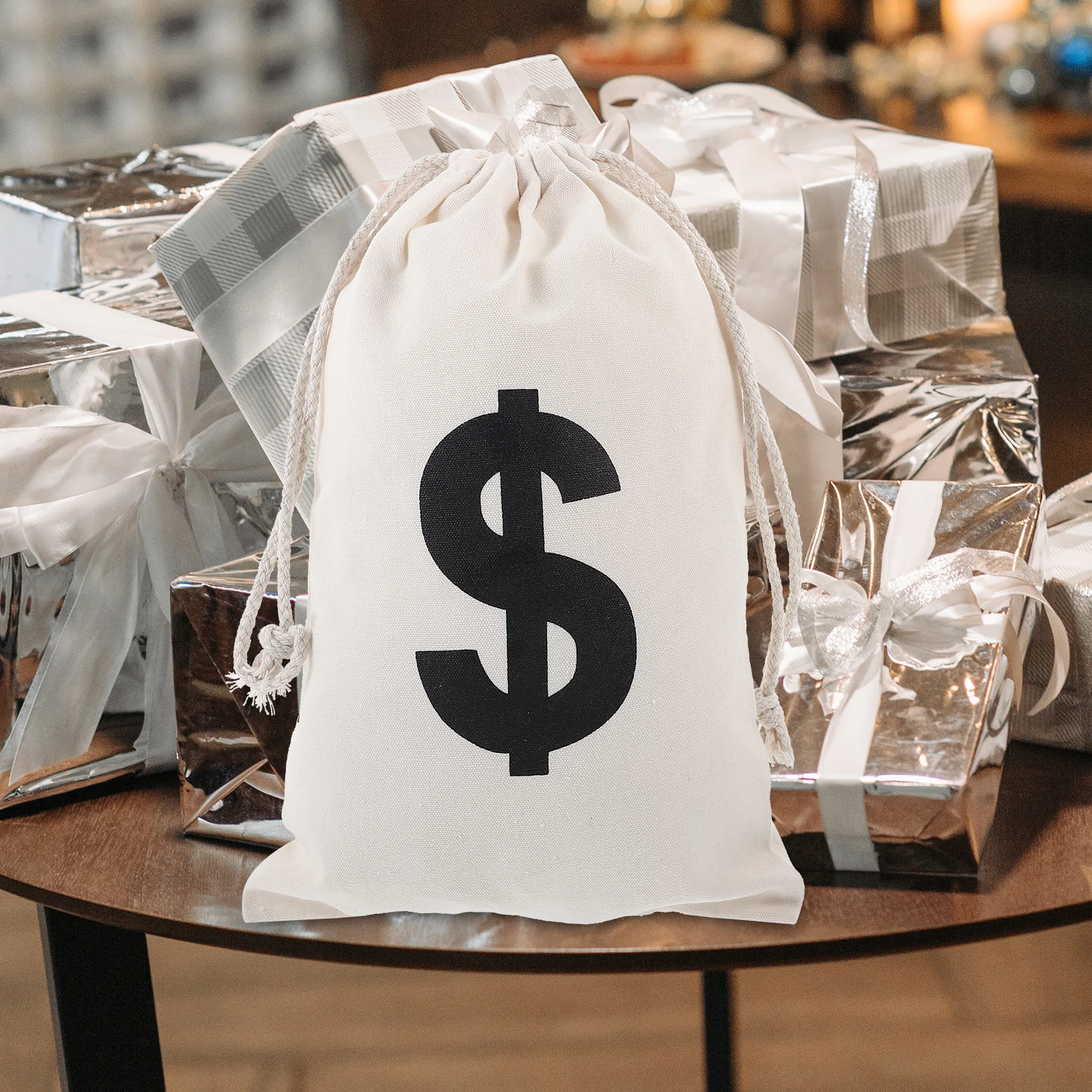 

5Pcs Small Canvas Drawstring Dollar Sign Bags Gift Packaging Pouches Jewelry Favor Gift Bags Coin Pouches