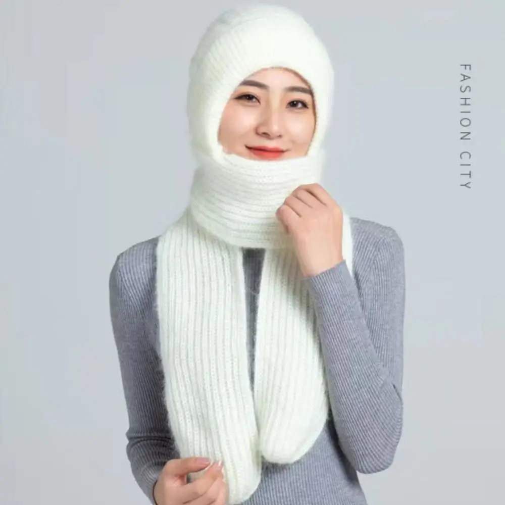 Ear Protection Knitted Skullies Hat Scarf Set Windproof Cross Women Hooded Scarf Thicken Soft Cycling Balaclavas Hat Outdoor