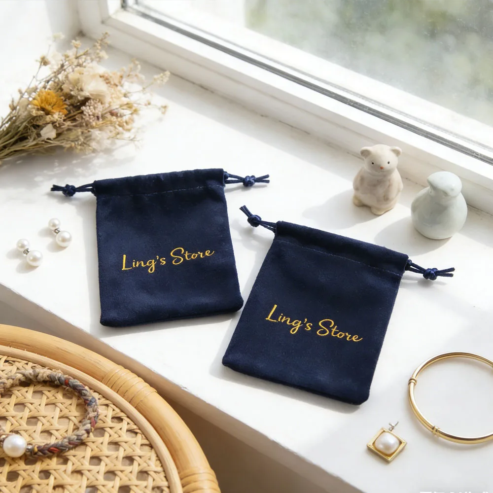 

50/100Pcs Navy Blue Jewelry Gift Bag Soft Velvet Drawstring Pouches Wedding Gift Organizer Box Candy Bread Oli Packaging Case