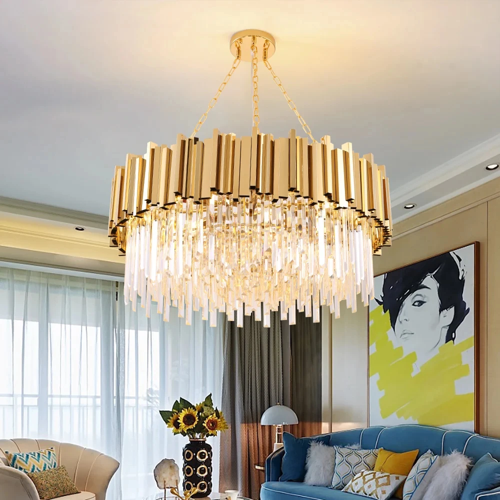 Modern luxury circular gold crystal LED pendant lights for living room, dining room, bedroom, kitchen decoration, lighting fixtu