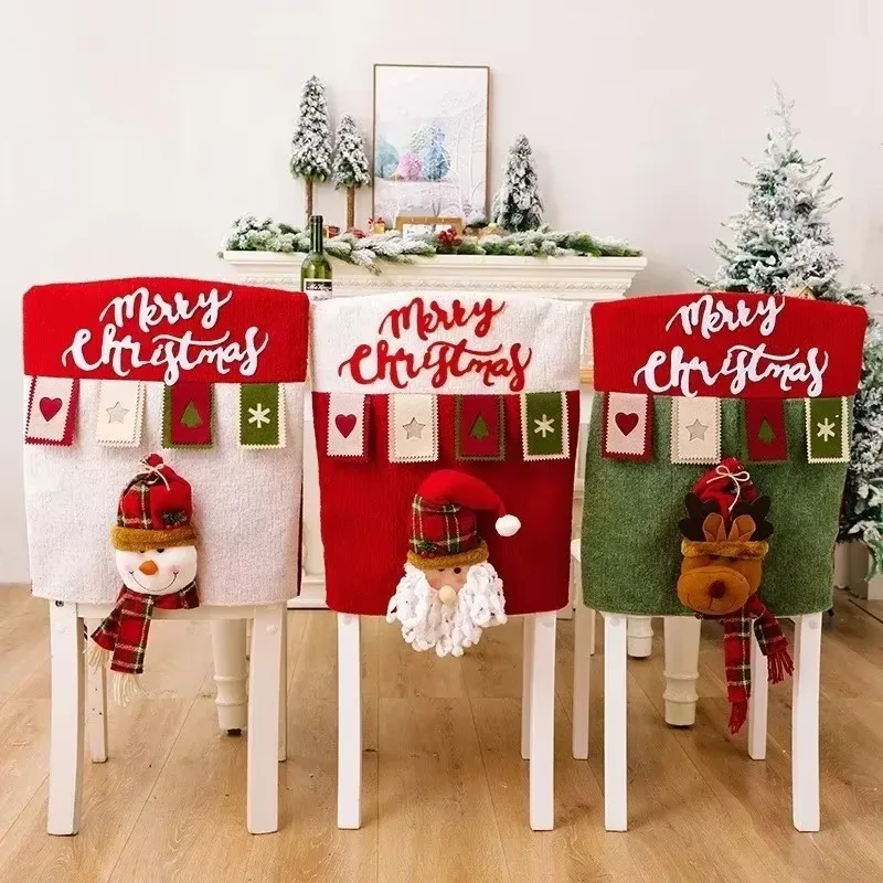 New Christmas Decoration Chair Cover Stool Cover Santa Claus Snowman Elk Chair Sleeve Decor Ornaments New Year Home Furnishings