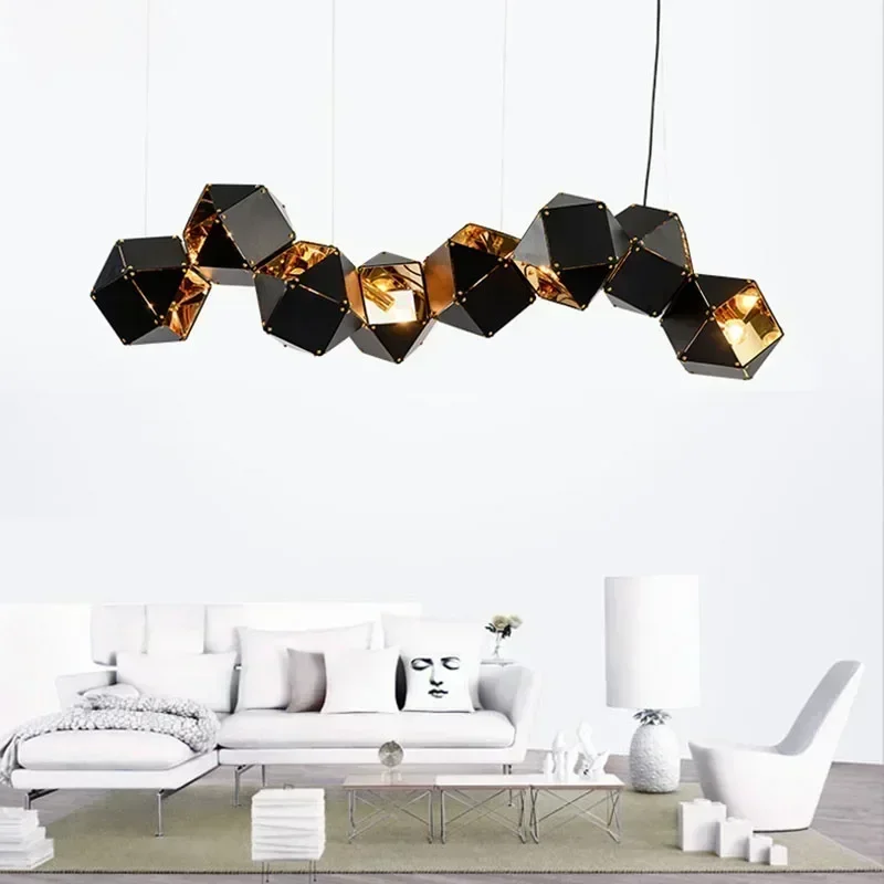 Modern Steel Polygon Led Chandelier Lighting Living Dining Room Pendant Lights Home Decor Bedroom Kitchen Hanging Lamp Luminaire