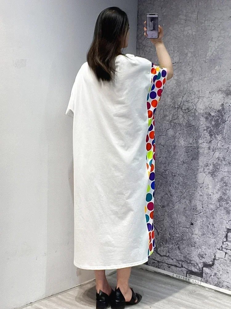 XITAO Dot Print T-shirt Jurk Losse Mode Casual Vrouwen Asymmetrische Contrast Kleur Print Zoom Zomer Nieuwe Jurk WMD6195