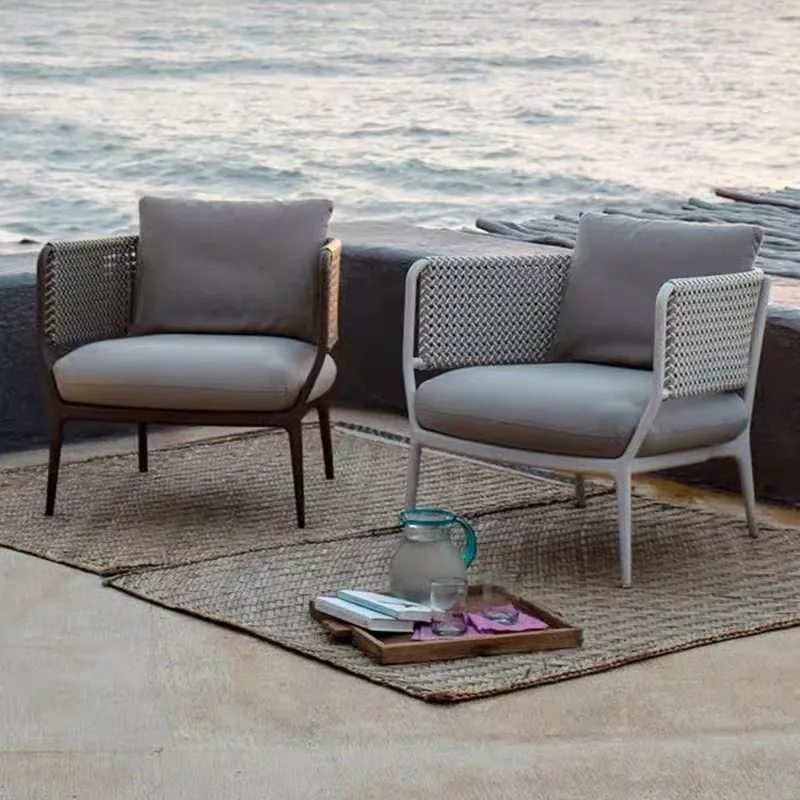 Outdoor Sofa Balkon Rattan Stuhl Sofa Einzel Nordic Open-Air Innenhof Rattan Sofa Balkon Rattan Freizeit Stuhl Kombination