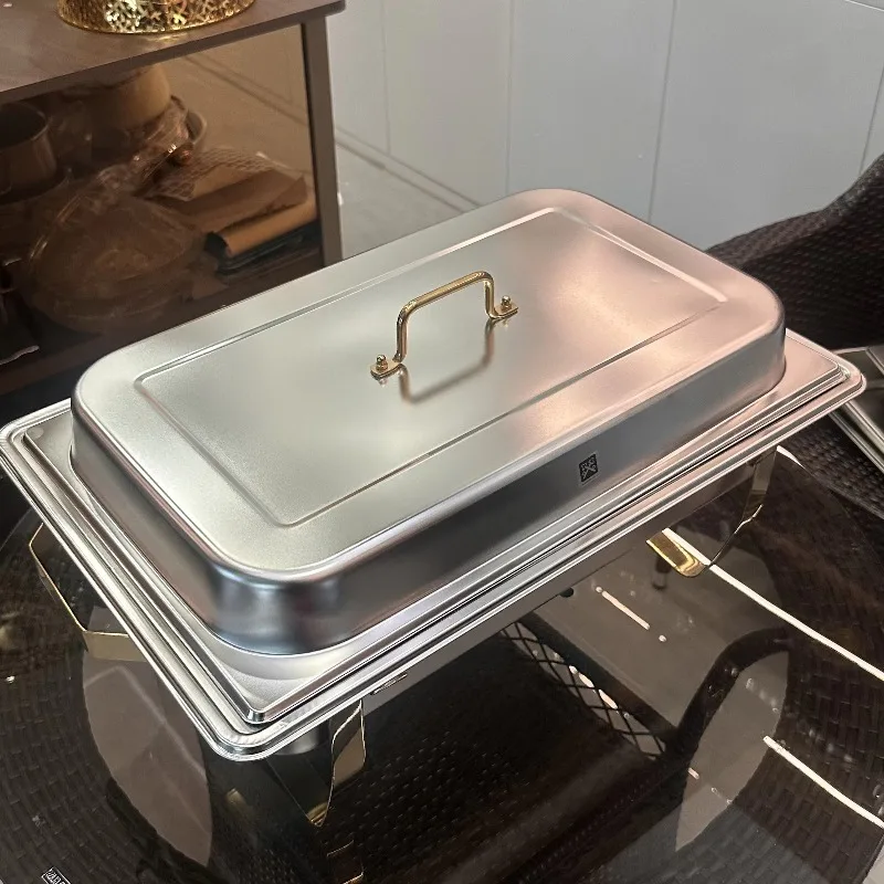 

Golden Key Commercial Grade Stainless Steel Rectangular Chafing Dish Set Elegant Catering Buffet Food Warmer 9L Capacity