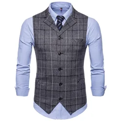 # 4827 primavera de talla grande 4XL trajes chalecos a cuadros hombres prendas de vestir exteriores chaqueta sin mangas de un solo pecho Vintage chaleco Formal de los hombres Slim Fit
