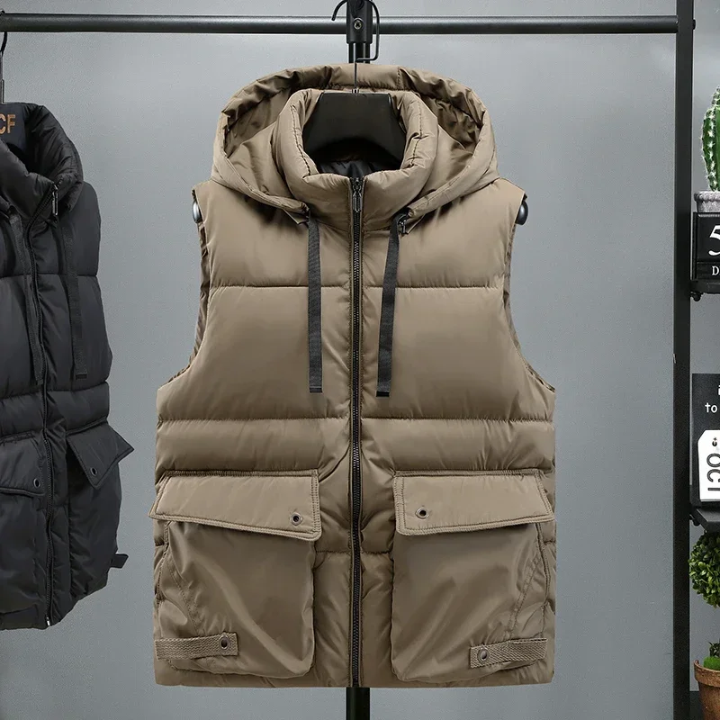

Men Thicken Hooded Vest Winter Vest Hoodie Jacket Cotton-Padded Men's Vests Male Sleeveless Jacket Casual Thickening Waistcoat