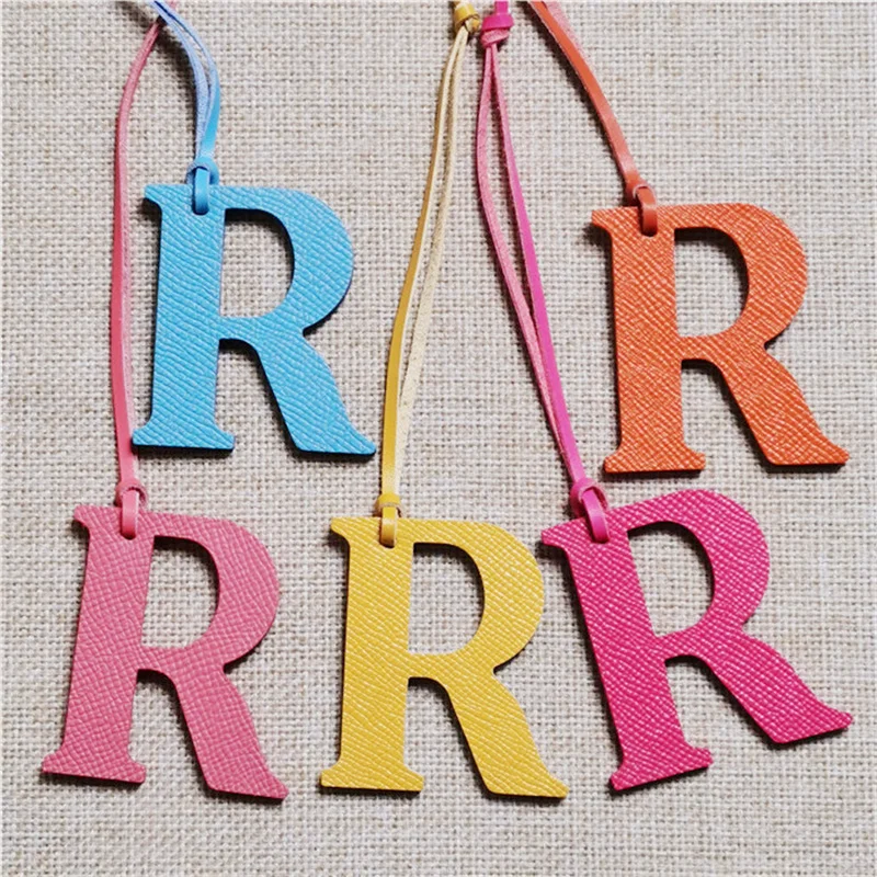 English Letter Q R S T U Alphabet Cowhide Pu Leather Name Initial Capital Keychain Pendant Ladies Women Bag Accessories Charm
